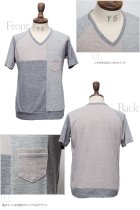 More photos1: 【RE PRICE/価格改定】ガラガラ紡パッチワークVネックポケット付きカットソー【MADE IN JAPAN】『日本製』/ Upscape Audience