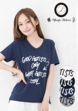 【RE PRICE / 価格改定】ラフィー天竺"GOOD ARTISTS..."プリントポケット付きVネックT [Lady's]【MADE IN JAPAN】『日本製』/ Upscape Audience