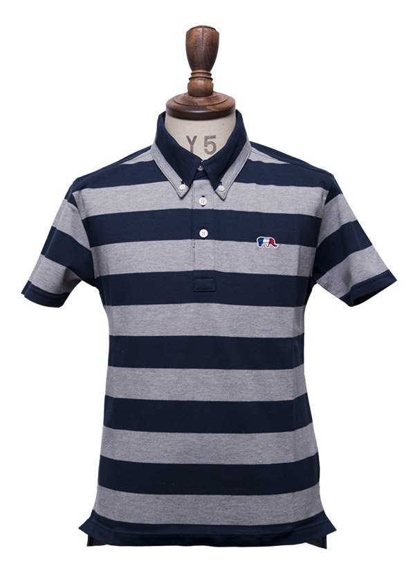 画像8: 【RE PRICE / 価格改定】鹿の子太ボーダーエレファント刺繍ボタンダウンカラーポロシャツ【MADE IN JAPAN】『日本製』/ Upscape Audience