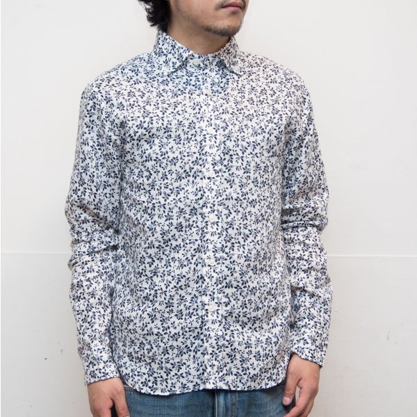 画像13: 【RE PRICE / 価格改定】小花柄リネンワイドスプレッドカラーボタンダウン長袖シャツ 【MADE IN JAPAN】『日本製』/ Upscape Audience