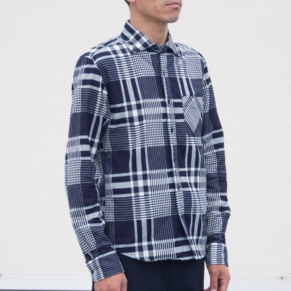 画像10: 【RE PRICE / 価格改定】ワイドスプレッドボタンダウンカラーインディゴネルチェック長袖シャツ【MADE IN JAPAN】『日本製』  / Upscape Audience