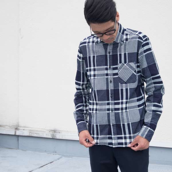 画像12: 【RE PRICE / 価格改定】ワイドスプレッドボタンダウンカラーインディゴネルチェック長袖シャツ【MADE IN JAPAN】『日本製』  / Upscape Audience
