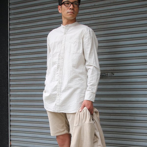 画像14: 【RE PRICE / 価格改定】インディゴサッカーストライプバンドカラーオーバサイズロング長袖_Shirts【MADE IN JAPAN】『日本製』/ Upscape Audience