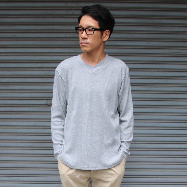 画像12: ランダムワッフル ヘムラウンドVネック L/S ニットソー【MADE IN JAPAN】『日本製』/ Upscape Audience