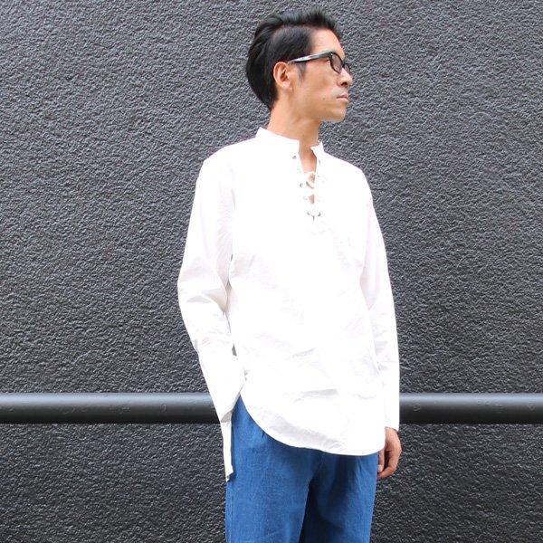 画像11: 【RE PRICE/価格改定】コットンギャバジンレースアップバンドカラー長袖シャツTEE【MADE IN JAPAN】『日本製』/ Upscape Audience