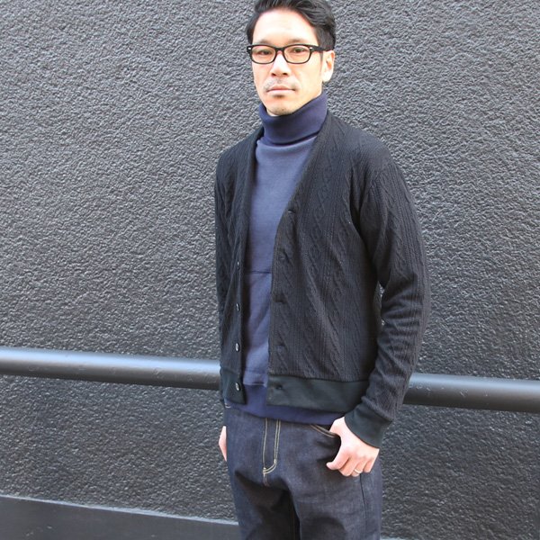 画像6: ケーブル セットインスリーブ モックVネック ニットソー カーディガン【MADE IN JAPAN】『日本製』/ Upscape Audience