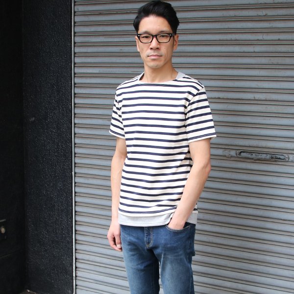 画像19: 【RE PRICE/価格改定】Basque 10オンス ( バスク天竺 )無地＆ボーダーボートネックレイヤード半袖カットソー【MADE IN JAPAN】『日本製』/ Upscape Audience