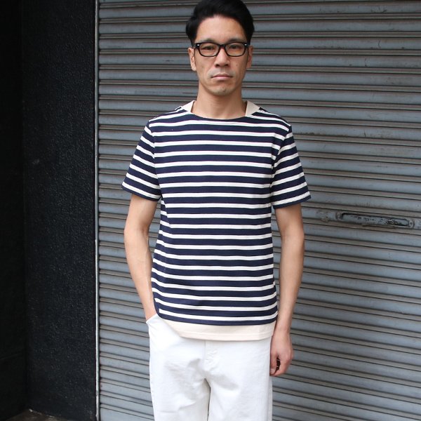 画像20: 【RE PRICE/価格改定】Basque 10オンス ( バスク天竺 )無地＆ボーダーボートネックレイヤード半袖カットソー【MADE IN JAPAN】『日本製』/ Upscape Audience