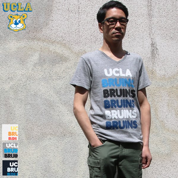 画像1: 【RE PRICE / 価格改定】 UCLA"BRUINS"コットン/三素材混カレッジプリント半袖VネックTシャツ / Audience