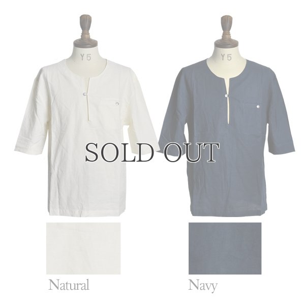 画像3: コンチョボタンノンカラールーズシルエットプルオーバースキッパー5分袖シャツ / Revo × Audience