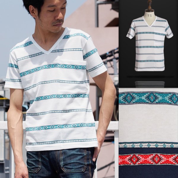 画像11: 【RE PRICE / 価格改定】ネオトライバルジャガードBIGポケットVネックカットソー【MADE IN JAPAN】 / Upscape Audience