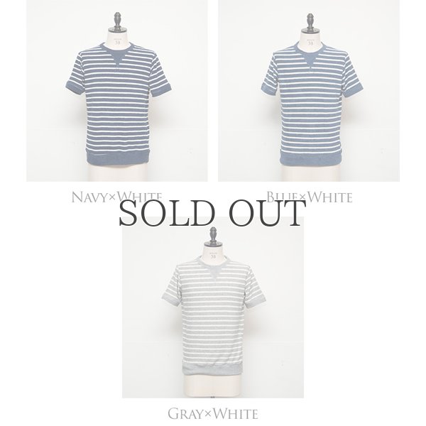 画像4: イズミールコットンパイルボーダーガゼットクルーネック半袖スウェット【MADE IN JAPAN】『日本製』/ Upscape Audience