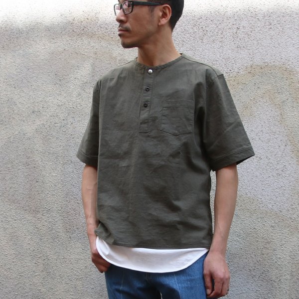 画像10: 綿麻ビンテージソフトキャンバス ヘンリーコンチョ釦 5分袖シャツ【MADE IN JAPAN】『日本製』/ Upscape Audience