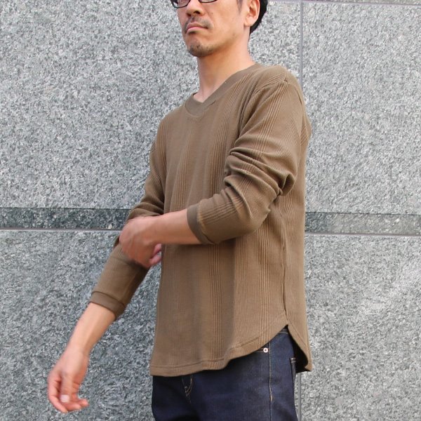 画像7: ランダムワッフル ヘムラウンドVネック L/S ニットソー【MADE IN JAPAN】『日本製』/ Upscape Audience