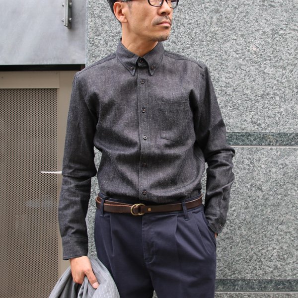 画像8: 【RE PRICE / 価格改定】麻混デニムナローカラーボタンダウン長袖シャツ【MADE IN JAPAN】『日本製』/ Upscape Audience