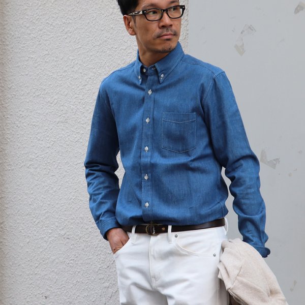 画像7: 【RE PRICE / 価格改定】麻混デニムナローカラーボタンダウン長袖シャツ【MADE IN JAPAN】『日本製』/ Upscape Audience
