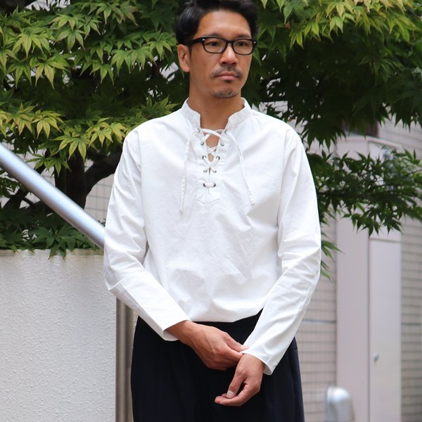 画像9: 【RE PRICE/価格改定】コットンギャバジンレースアップバンドカラー長袖シャツTEE【MADE IN JAPAN】『日本製』/ Upscape Audience