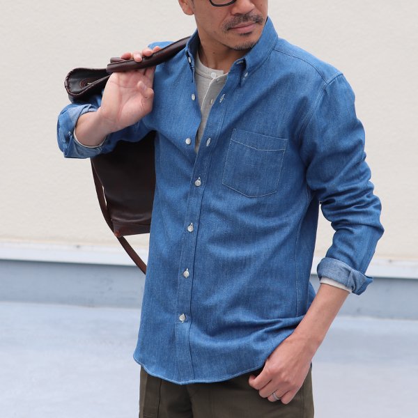 画像5: 【RE PRICE / 価格改定】麻混デニムナローカラーボタンダウン長袖シャツ【MADE IN JAPAN】『日本製』/ Upscape Audience