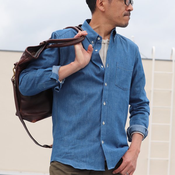 画像6: 【RE PRICE / 価格改定】麻混デニムナローカラーボタンダウン長袖シャツ【MADE IN JAPAN】『日本製』/ Upscape Audience