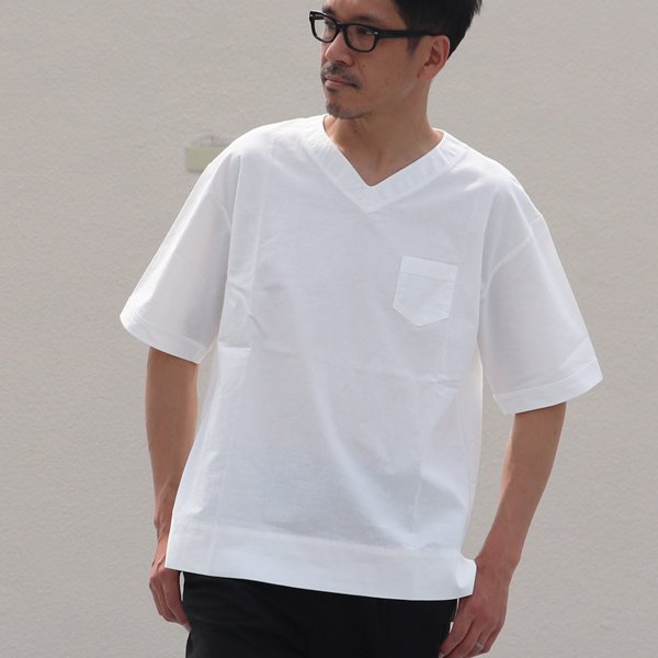 画像4: 【RE PRICE/価格改定】コットンクロス Vネック ポケ付 5分袖シャツ【MADE IN JAPAN】『日本製』 / Upscape Audience