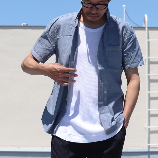 画像10: 【RE PRICE / 価格改定】ダンガリースタンドボタンダウンカラー半袖シャツ / Audience x GUNG HO