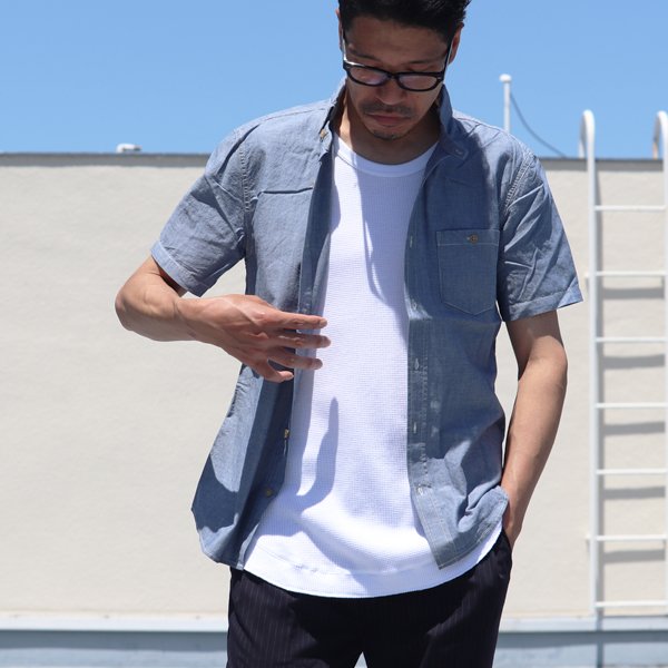 画像15: 【RE PRICE / 価格改定】ダンガリースタンドボタンダウンカラー半袖シャツ / Audience x GUNG HO