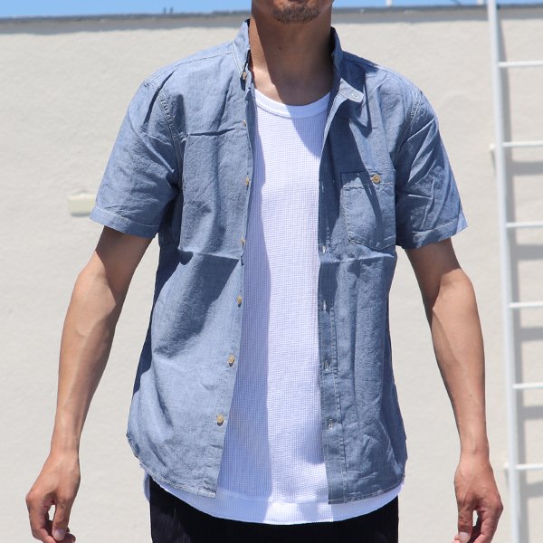 画像14: 【RE PRICE / 価格改定】ダンガリースタンドボタンダウンカラー半袖シャツ / Audience x GUNG HO