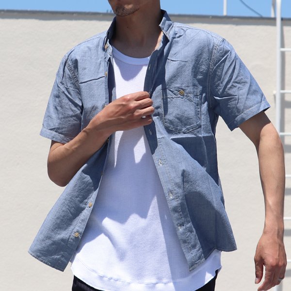 画像13: 【RE PRICE / 価格改定】ダンガリースタンドボタンダウンカラー半袖シャツ / Audience x GUNG HO