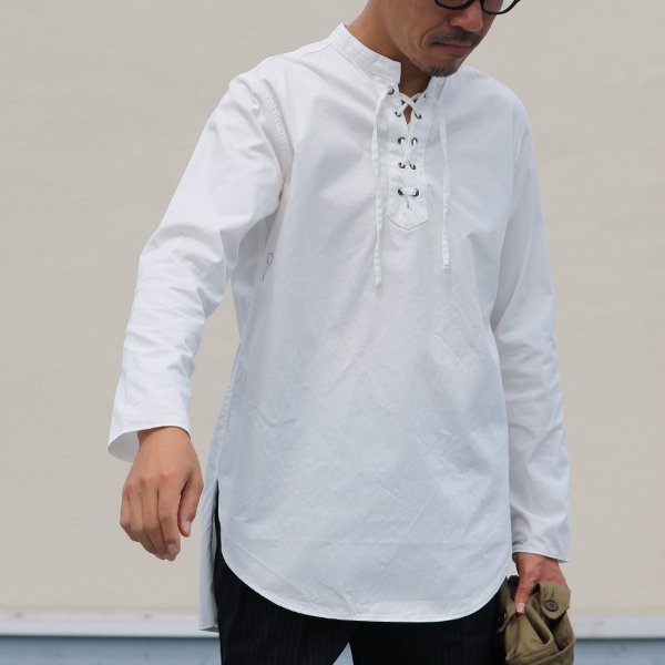 画像6: 【RE PRICE/価格改定】コットンギャバジンレースアップバンドカラー長袖シャツTEE【MADE IN JAPAN】『日本製』/ Upscape Audience