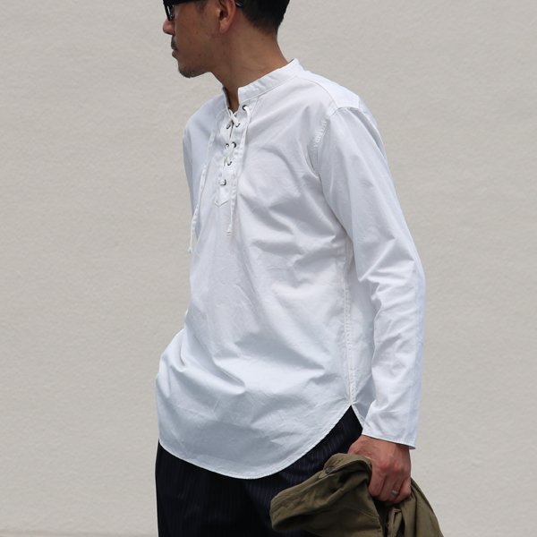 画像5: 【RE PRICE/価格改定】コットンギャバジンレースアップバンドカラー長袖シャツTEE【MADE IN JAPAN】『日本製』/ Upscape Audience