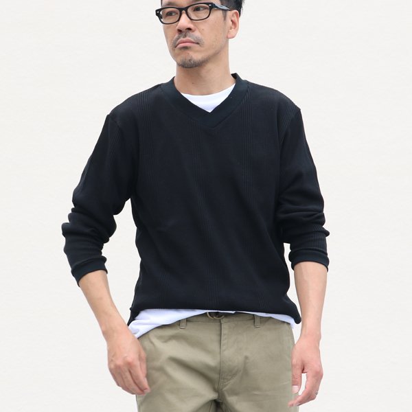 画像2: ランダムワッフル ヘムラウンドVネック　L/S　ニットソー【MADE IN JAPAN】『日本製』/ Upscape Audience