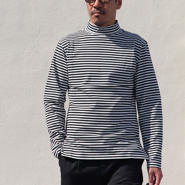 画像7: 【RE PRICE / 価格改定】高密度シルケットボーダーモックネック長袖Tシャツ【MADE IN JAPAN】『日本製』/ Upscape Audience