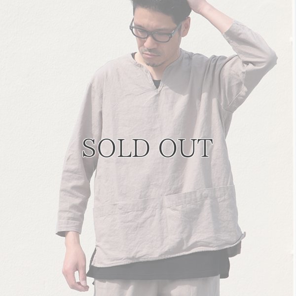 画像7: 綿麻ビンテージソフトキャンバス スリーピング キーネック プルオーバーシャツ【MADE IN JAPAN】『日本製』 / Upscape Audience