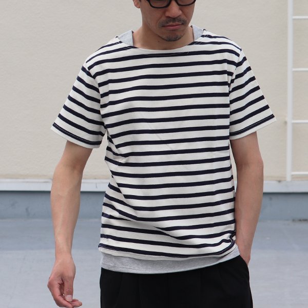 画像3: 【RE PRICE/価格改定】Basque 10オンス ( バスク天竺 )無地＆ボーダーボートネックレイヤード半袖カットソー【MADE IN JAPAN】『日本製』/ Upscape Audience