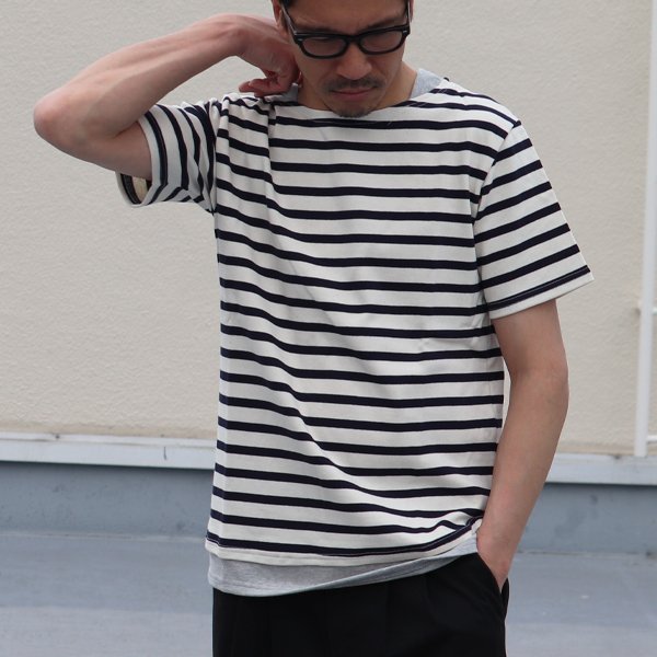 画像4: 【RE PRICE/価格改定】Basque 10オンス ( バスク天竺 )無地＆ボーダーボートネックレイヤード半袖カットソー【MADE IN JAPAN】『日本製』/ Upscape Audience