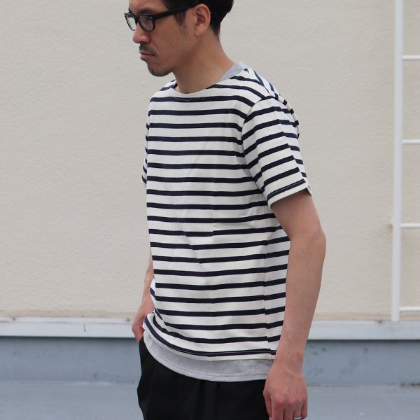 画像5: 【RE PRICE/価格改定】Basque 10オンス ( バスク天竺 )無地＆ボーダーボートネックレイヤード半袖カットソー【MADE IN JAPAN】『日本製』/ Upscape Audience