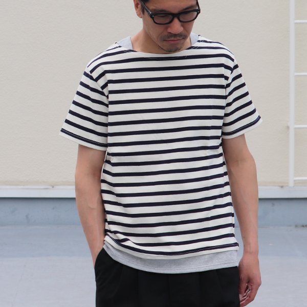 画像6: 【RE PRICE/価格改定】Basque 10オンス ( バスク天竺 )無地＆ボーダーボートネックレイヤード半袖カットソー【MADE IN JAPAN】『日本製』/ Upscape Audience