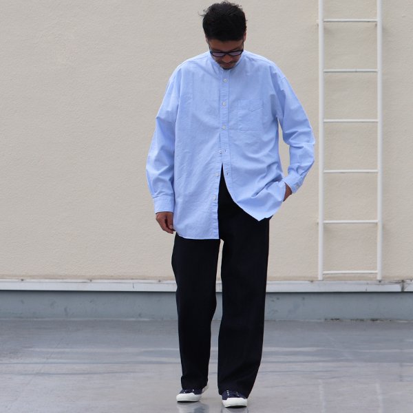 画像12: 播州織オックスフォードシャンブレー バンドカラー 長袖 ボクシーAラインシャツ【MADE IN JAPAN】『日本製』/ Upscape Audience