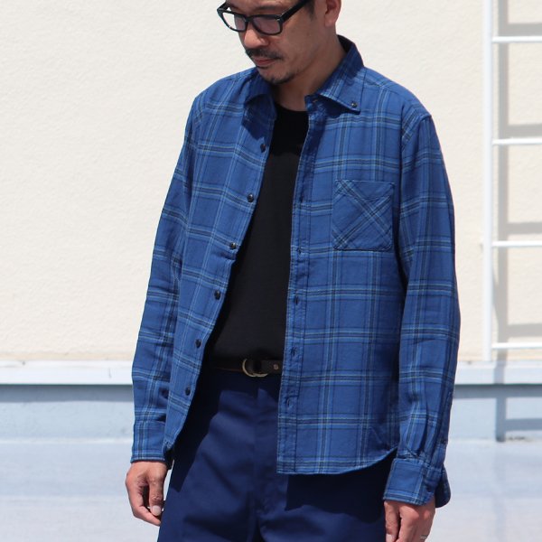画像3: 【RE PRICE / 価格改定】ワイドスプレッドボタンダウンカラーインディゴネルチェック長袖シャツ【MADE IN JAPAN】『日本製』  / Upscape Audience