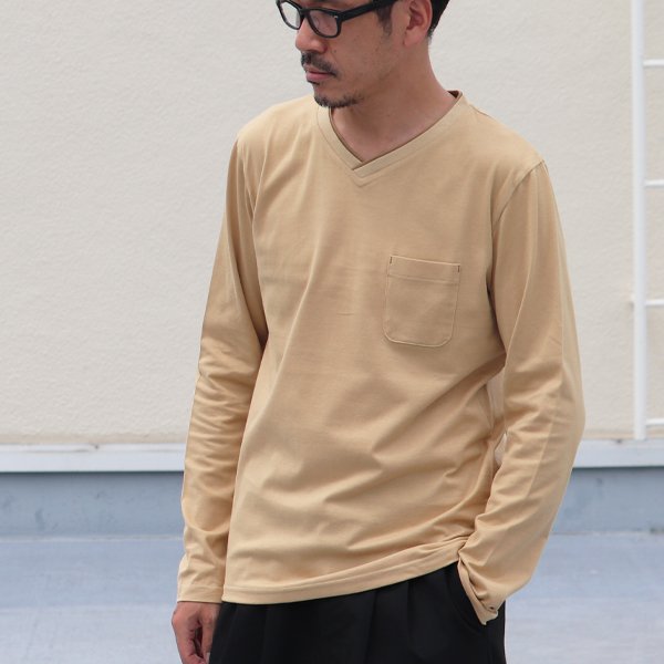 画像2: 【RE PRICE/価格改定】コーマ天竺 2TONE Vネック ポケ付き L/S Tee【MADE IN JAPAN】『日本製』/ Upscape Audience