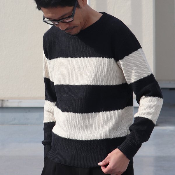 画像5: 【RE PRICE/価格改定】French Linen（フレンチリネン）鹿の子太ボーダークルーネック長袖ニット【MADE IN JAPAN】『日本製』/ Upscape Audience