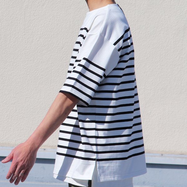 画像16: 「尾州」12オンス パネルボーダー ボートネック ハーフスリーブ ボクシーTシャツ【MADE IN JAPAN】『日本製』/ Upscape Audience