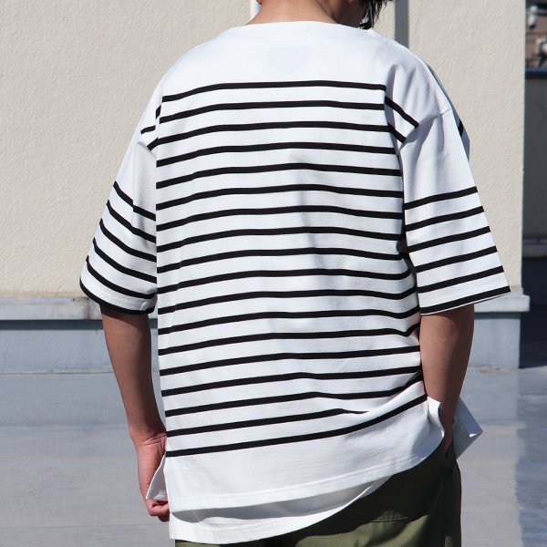 画像7: 「尾州」12オンス パネルボーダー ボートネック ハーフスリーブ ボクシーTシャツ【MADE IN JAPAN】『日本製』/ Upscape Audience