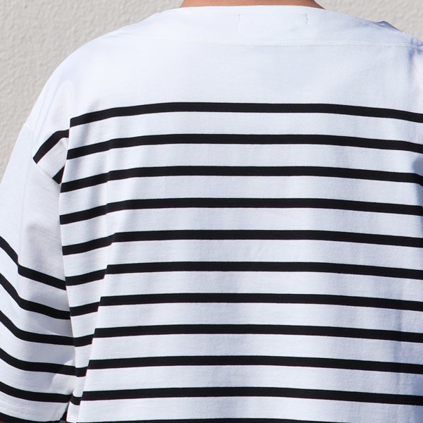 画像19: 「尾州」12オンス パネルボーダー ボートネック ハーフスリーブ ボクシーTシャツ【MADE IN JAPAN】『日本製』/ Upscape Audience