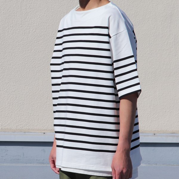 画像11: 「尾州」12オンス パネルボーダー ボートネック ハーフスリーブ ボクシーTシャツ【MADE IN JAPAN】『日本製』/ Upscape Audience