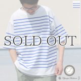 「尾州」12オンス パネルボーダー ボートネック ハーフスリーブ ボクシーTシャツ【MADE IN JAPAN】『日本製』/ Upscape Audience