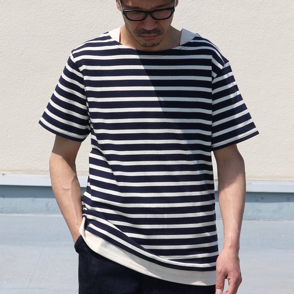 画像4: 【RE PRICE/価格改定】Basque 10オンス ( バスク天竺 )無地＆ボーダーボートネックレイヤード半袖カットソー【MADE IN JAPAN】『日本製』/ Upscape Audience