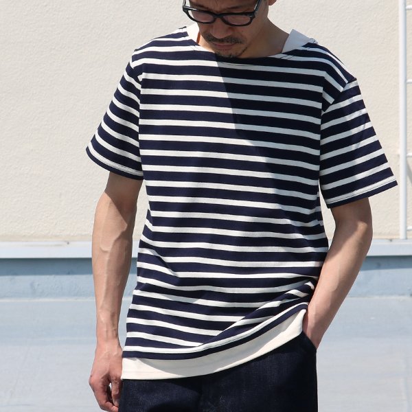 画像5: 【RE PRICE/価格改定】Basque 10オンス ( バスク天竺 )無地＆ボーダーボートネックレイヤード半袖カットソー【MADE IN JAPAN】『日本製』/ Upscape Audience