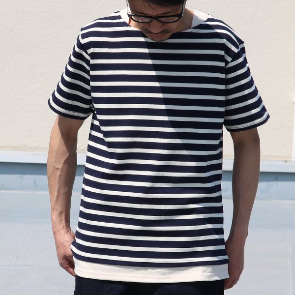 画像3: 【RE PRICE/価格改定】Basque 10オンス ( バスク天竺 )無地＆ボーダーボートネックレイヤード半袖カットソー【MADE IN JAPAN】『日本製』/ Upscape Audience