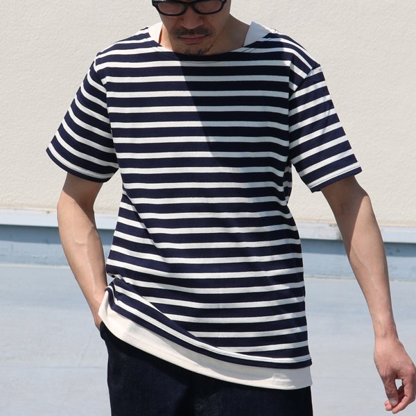 画像4: 【RE PRICE/価格改定】Basque 10オンス ( バスク天竺 )無地＆ボーダーボートネックレイヤード半袖カットソー【MADE IN JAPAN】『日本製』/ Upscape Audience